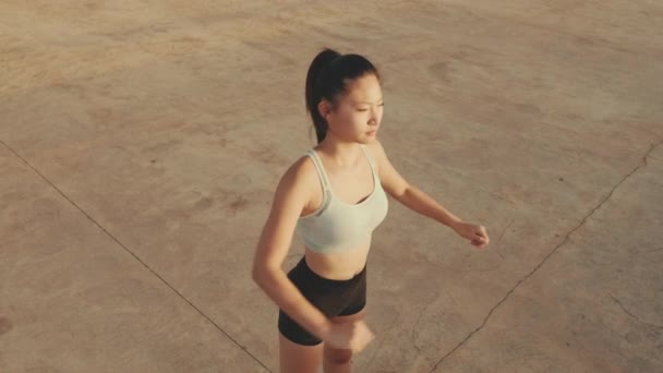 Asian Girl Sports Top Does Workout Stretching Gymnastics Morning Time — Video