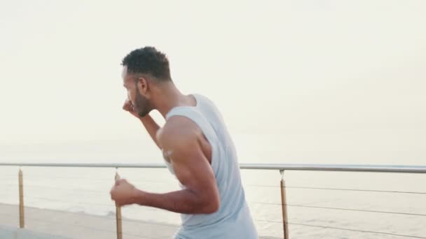 Young Bearded Male Fit Athlete Boxer Practicing Punching Technique While — Αρχείο Βίντεο