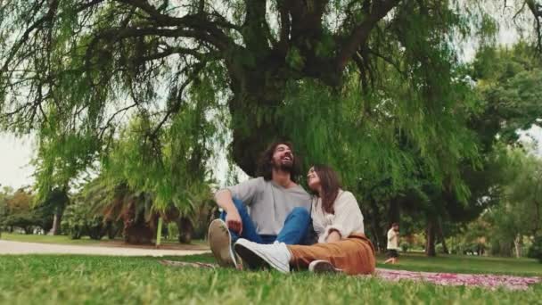 Pasangan Yang Jatuh Cinta Menikmati Waktu Bersama Piknik Taman — Stok Video