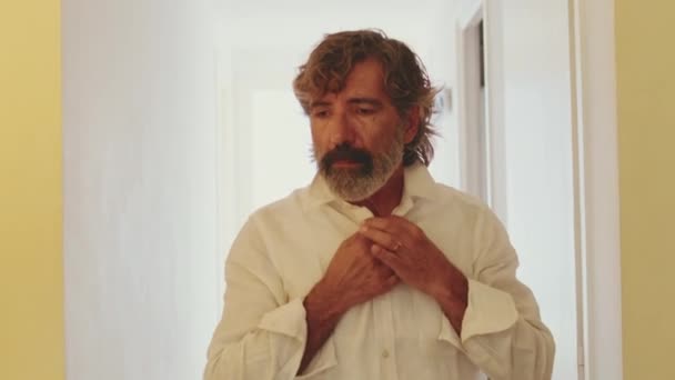 Stylish Good Looking Mature Man Wearing White Shirt — Stock Video