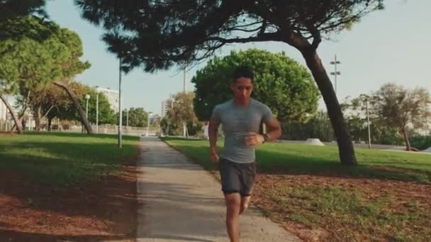 Young Man Running Path Park — Video Stock