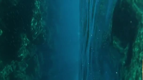 Βραχώδες Υποθαλάσσιο Τοπίο Κάτω Από Την Επιφάνεια Της Μεσογείου Ελλάδα — Αρχείο Βίντεο