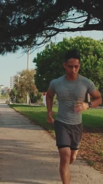 Young Man Running Path Park — Vídeos de Stock