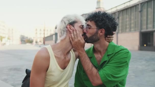 Casal Homossexual Beijando Uns Aos Outros — Vídeo de Stock