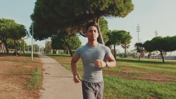 Young Man Running Path Park — Video Stock