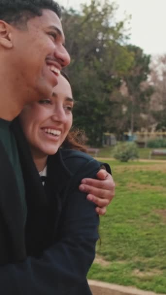 Young Couple Embracing Park — Stock Video