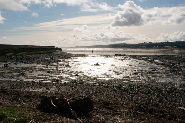 Ústí Řeky Tweed Molo Spittal Pláž Moře Řeka Zimním Slunci — Stock fotografie
