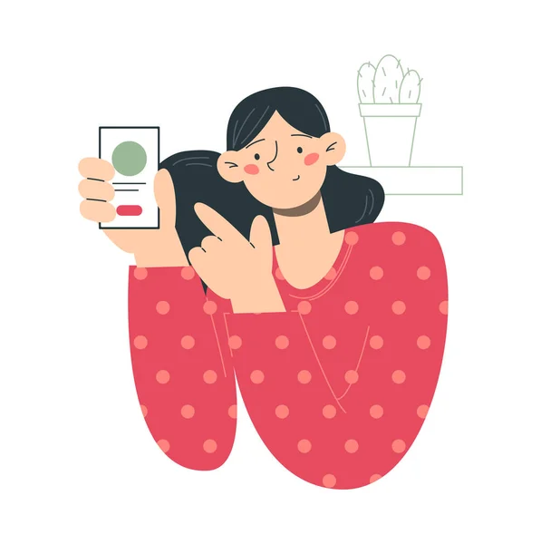 Dziewczyna Swetrze Smartfonem Rękach Wektor Płaska Minimalistyczna Ilustracja — Wektor stockowy