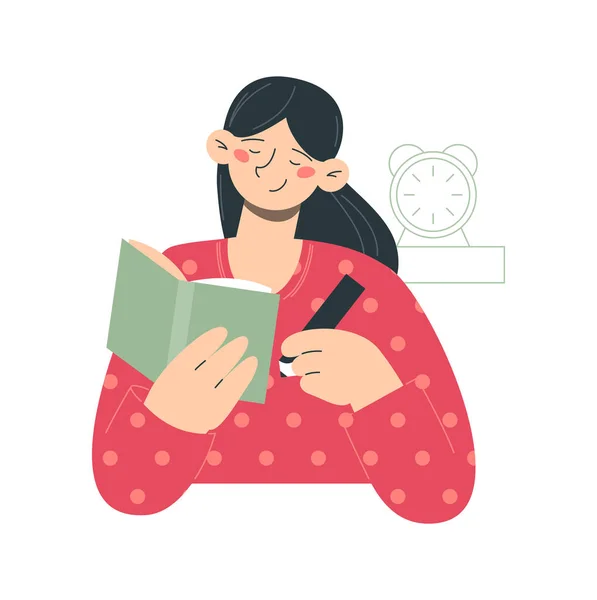 Girl Sweater Writing Her Note Book Vector Flat Minimalist Illustration — Stock Vector