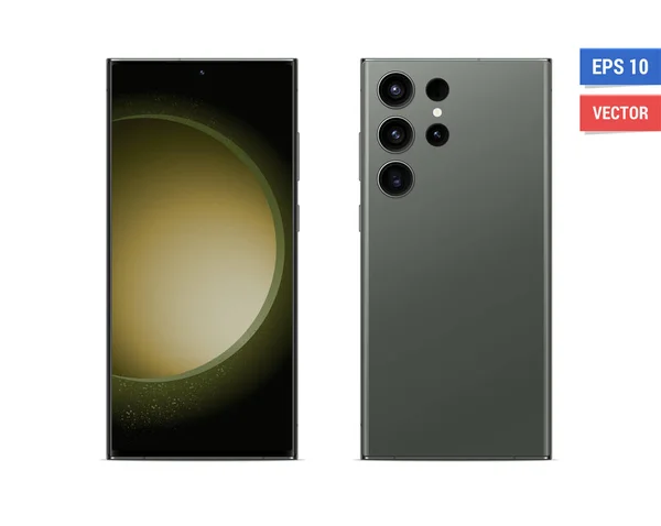 Realistic vector flat mock-up Samsung Galaxy S23 Ultra with blank screen isolated on white background. Scale image any resolution