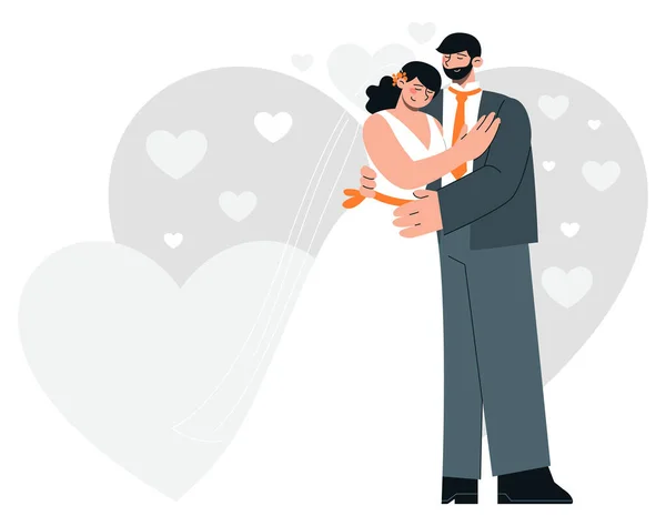Szczęśliwa Para Dniu Ślubu Płaski Wektor Minimalistyczna Ilustracja Dnia Ślubu — Wektor stockowy