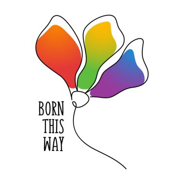 Metin cümlesi LGBT topluluğunun renkleri ve çiçek çizen bir çizgi ile bu şekilde doğdu. Kumaş baskısı ve diğerleri için LGBTQI + düz vektör çizimleri