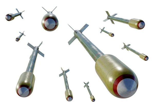 3D描述了大量来自世界大战时期的飞机火箭 孤立的背景 — 图库照片