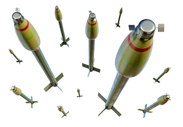 Znázornění Roje Leteckých Raket Doby Světové Války Izolované Pozadí — Stock fotografie