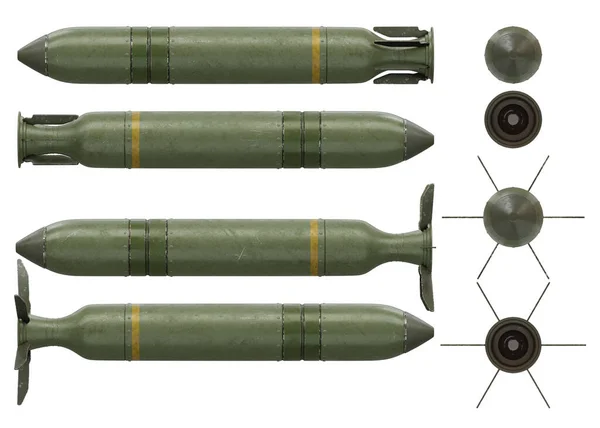 Ilustración Renderizado Cohetes Aviones Establecidos Era Guerra Mundial Múltiples Vistas — Foto de Stock