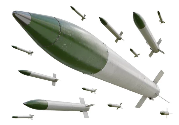 Ilustración Renderizado Enjambre Cohetes Aviones Era Guerra Mundial Fondo Aislado — Foto de Stock