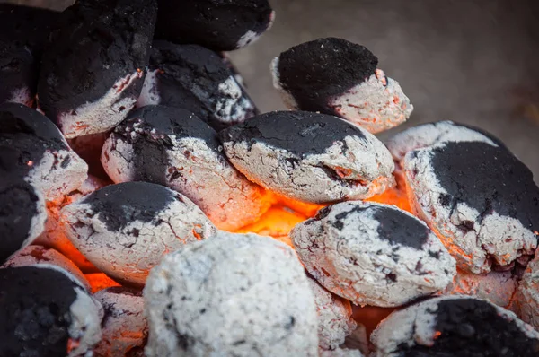 Burning Briquettes Grill Closeup Shot — Stock Photo, Image