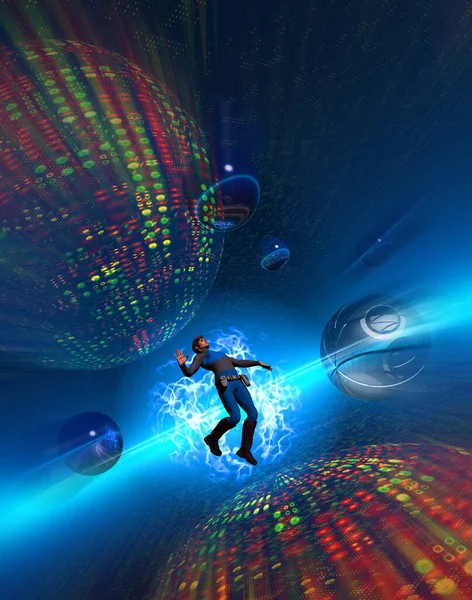 Ein Mann Der Cyberspace Schwebt Rendering — Stockfoto