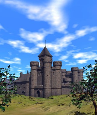 Dağlardaki eski şato, 3D resim