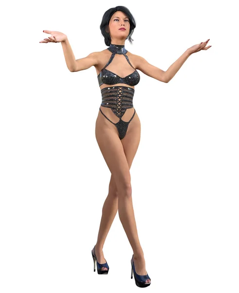 黒いビキニとハイヒールの女性3Dレンダリング — ストック写真