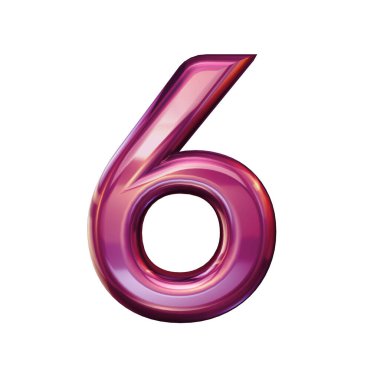 Pembe metalden yapılmış 3D sayılar kümesi, 6 numara, 3D görüntüleme.