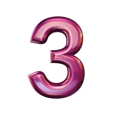 Pembe metalden yapılmış 3D sayılar kümesi, üç numara, 3D görüntüleme.