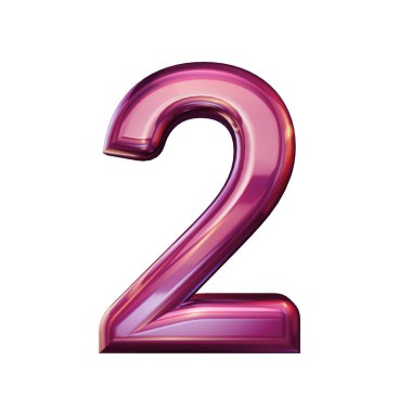 Pembe metalden yapılmış 3D sayılar kümesi, iki numara, 3D görüntüleme.