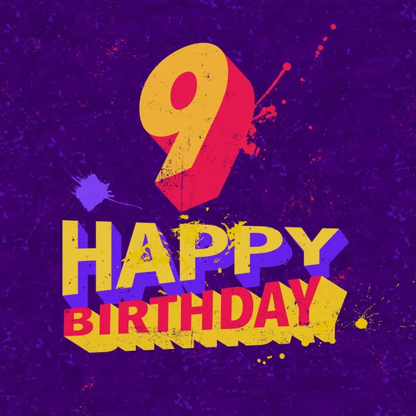 birthday design, 3d text on blue background, multicolored letters, number nine