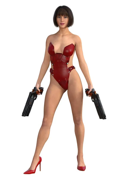 Mujer Futurista Con Pistola Representación — Foto de Stock