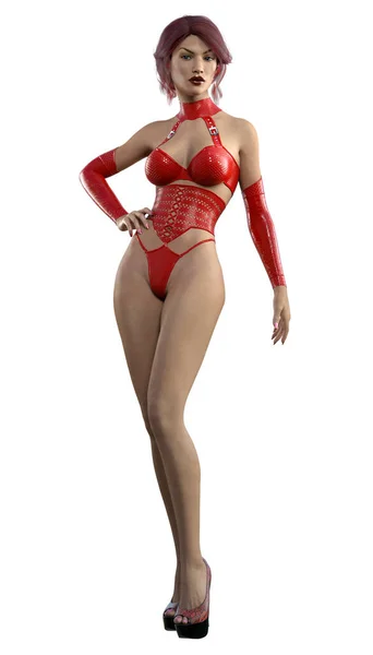 Mulher Atraente Vestido Vermelho Renderização — Fotografia de Stock