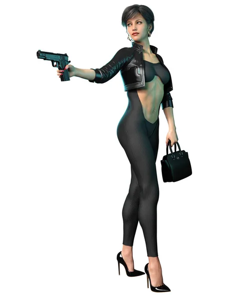 Ilustración Una Mujer Policía Con Armas Fuego Sobre Fondo Blanco — Foto de Stock