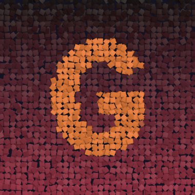Koyu arkaplandaki turuncu G harfinin 3 boyutlu çizimi, mozaik efekt, yaratıcı harfler