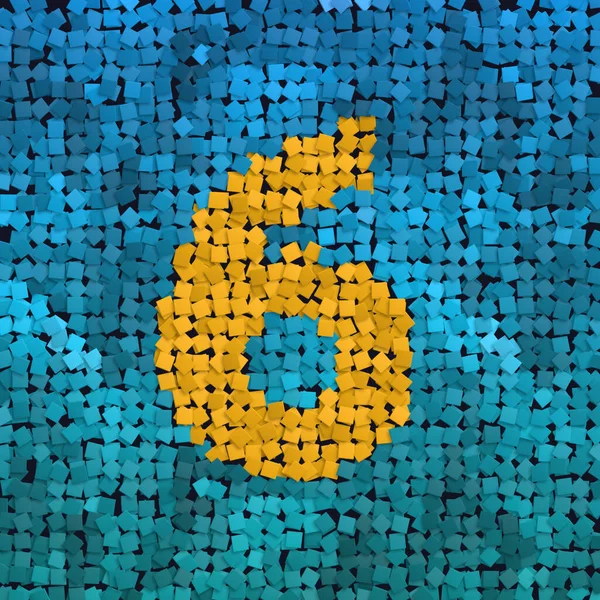 Creative Alphabet Render Yellow Number Six Blue Background Mosaic Effect Stock Photo