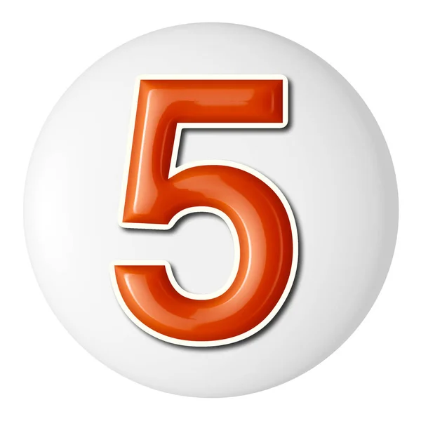 白い丸にオレンジ色の3D番号のセット3Dレンダリング5つ — ストック写真