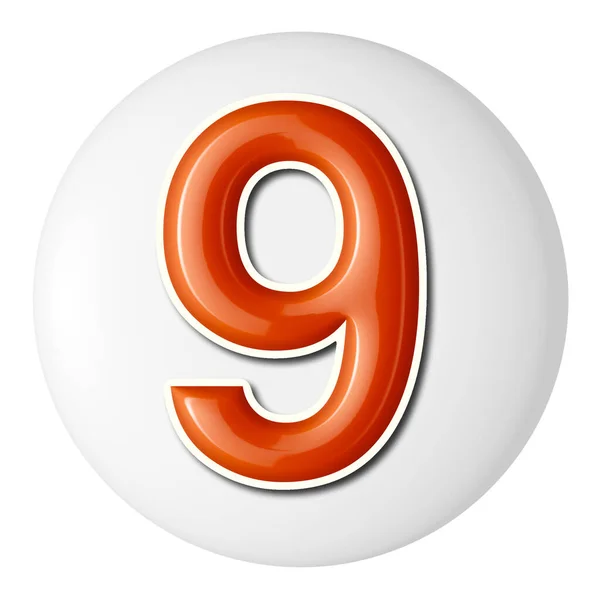 Sada Oranžových Čísel Bílém Kruhu Vykreslování Devět — Stock fotografie