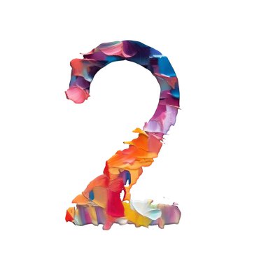 Palet bıçağından yapılmış numaralar yağlı boya, beyaz arkaplan, üç boyutlu çizim, iki