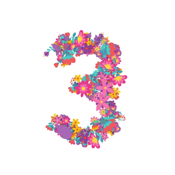Set Nummers Gemaakt Van Bloemen Creatief Alfabet Illustratie Drie — Stockfoto