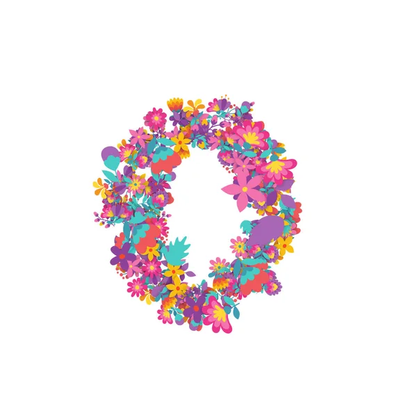 Uppsättning Siffror Gjorda Blommor Kreativt Alfabet Illustration Noll — Stockfoto