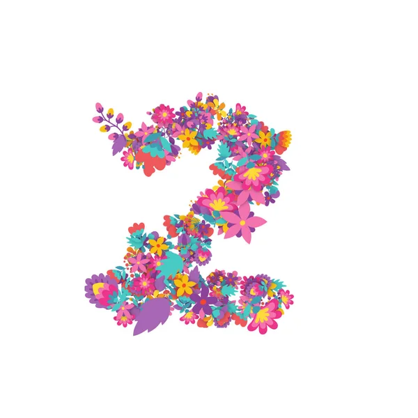 Uppsättning Siffror Gjorda Blommor Kreativt Alfabet Illustration Två — Stockfoto