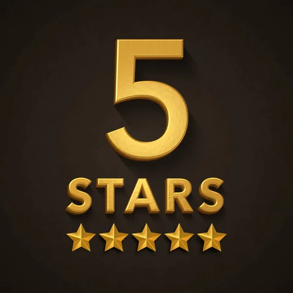 stock image rating scale from 1 to 5 stars, golden 3d test on dark background, 3d rendering