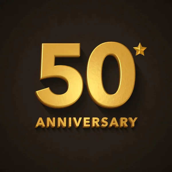 Vijftigste Verjaardag Gouden Tekst Donkere Achtergrond Rendering — Stockfoto