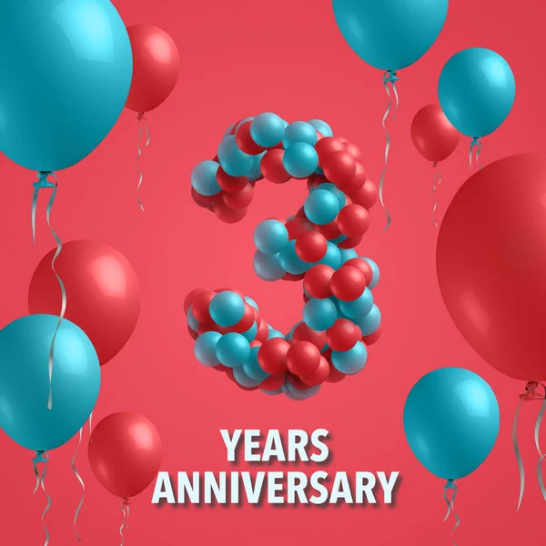 Jahre Jubiläum Rote Und Blaue Luftballons Auf Rotem Hintergrund Rendering — Stockfoto