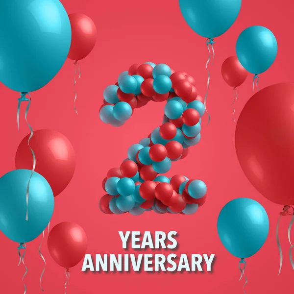 Jahre Jubiläum Rote Und Blaue Luftballons Auf Rotem Hintergrund Rendering — Stockfoto