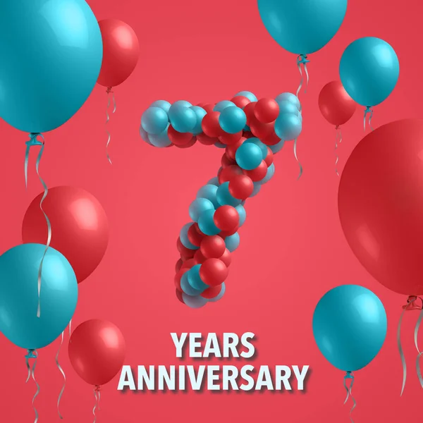 Jahre Jubiläum Rote Und Blaue Luftballons Auf Rotem Hintergrund Darstellung — Stockfoto