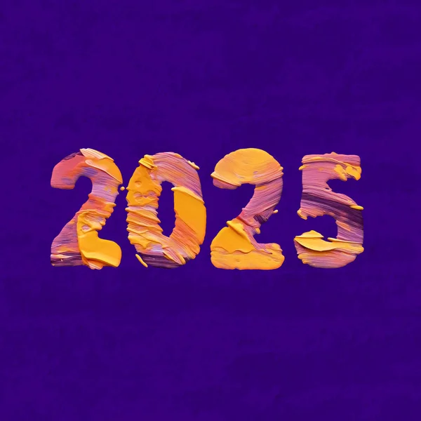 2025 Neujahr Farbtupfer Mit Palettenmesser Effekt Auf Blauem Grunge Hintergrund — Stockfoto