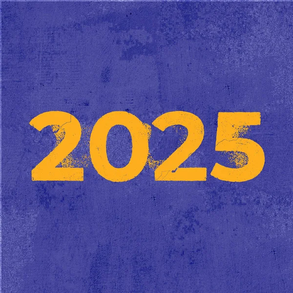 2025 Neujahr Gelbe Zahlen Mit Kratzeffekt Auf Blauem Grunge Hintergrund — Stockfoto