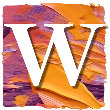 Akrilik boya, fırça darbesi, 3D görüntüleme üzerine beyaz harfli W harfi.