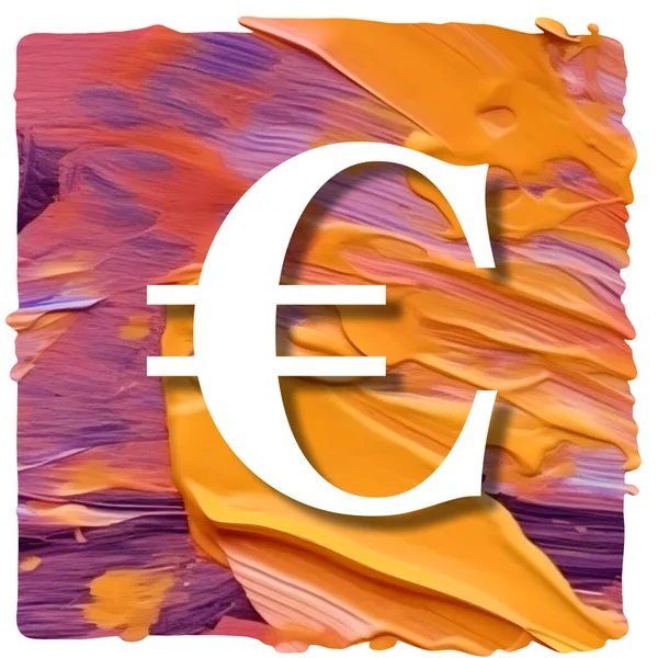 Símbolo Euro Branco Fundo Multicolorido Feito Tinta Acrílica Pincelada Renderização — Fotografia de Stock