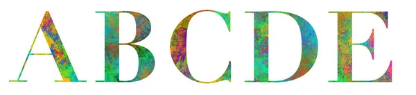 Alphabet Lettres Serif Avec Effet Peinture Numérique Multicolore Texture Motif — Photo