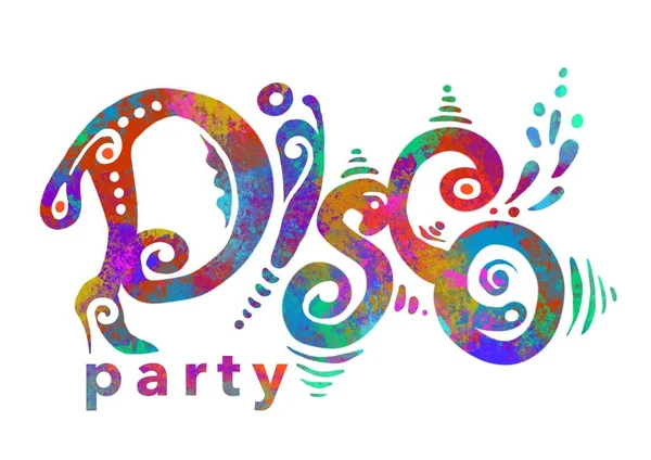 ディスコパーティー グランジ効果で作られた多色の単語 デジタル絵画イラスト ロゴやグラフィックデザイン — ストック写真